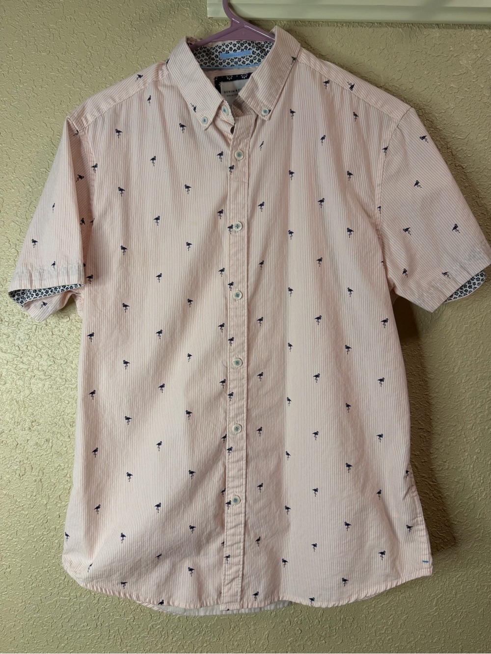 Denim & Flower Light Pink Short-Sleeve Button-Down with Navy Palm Print
